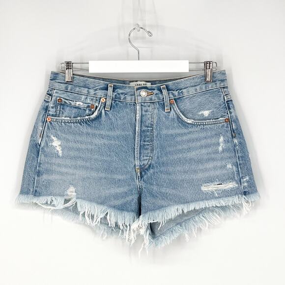AGOLDE Parker High Rise Cutoff Denim Shorts Swapmeet Light Wash Size 28 - Picture 2 of 5